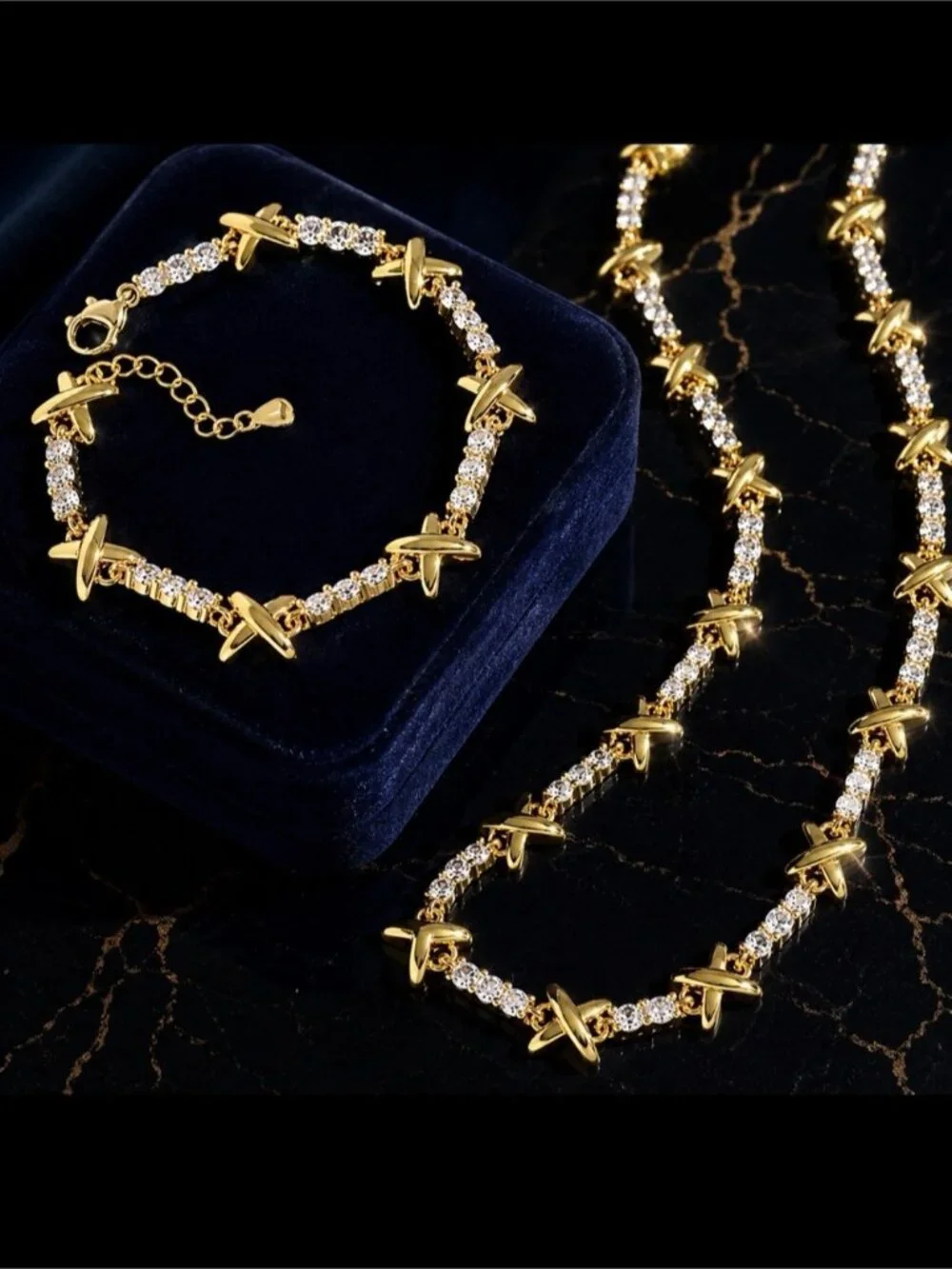 Luxury Gold tone X-Link Crystal Bracelet